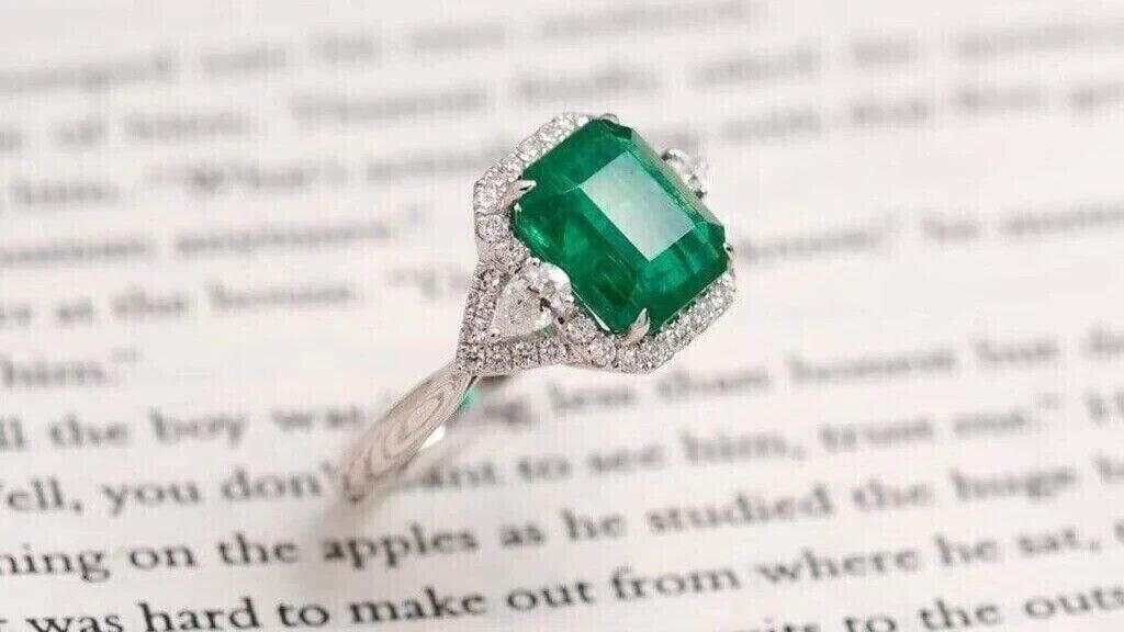 6.80 Ct Natural Emerald Diamond Engagement Ring 925 Sterling Silver