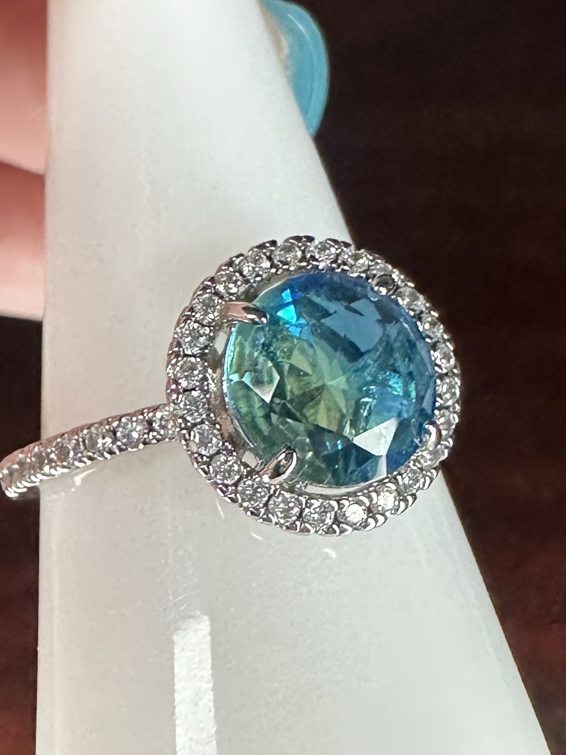 Bomb Party Ring- 01- 2944- Lab Created Bi-Color Azure- Size 9.25- Rhodium Plated