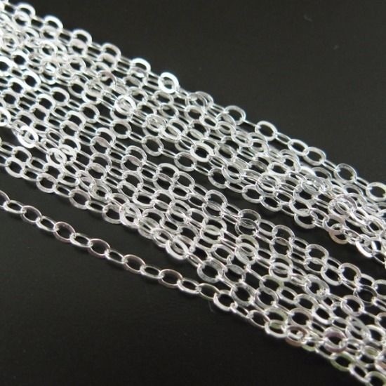 Sterling Silver Flat Cable Oval Chain 2mm Bulk Lots By The Foot Italian Chain