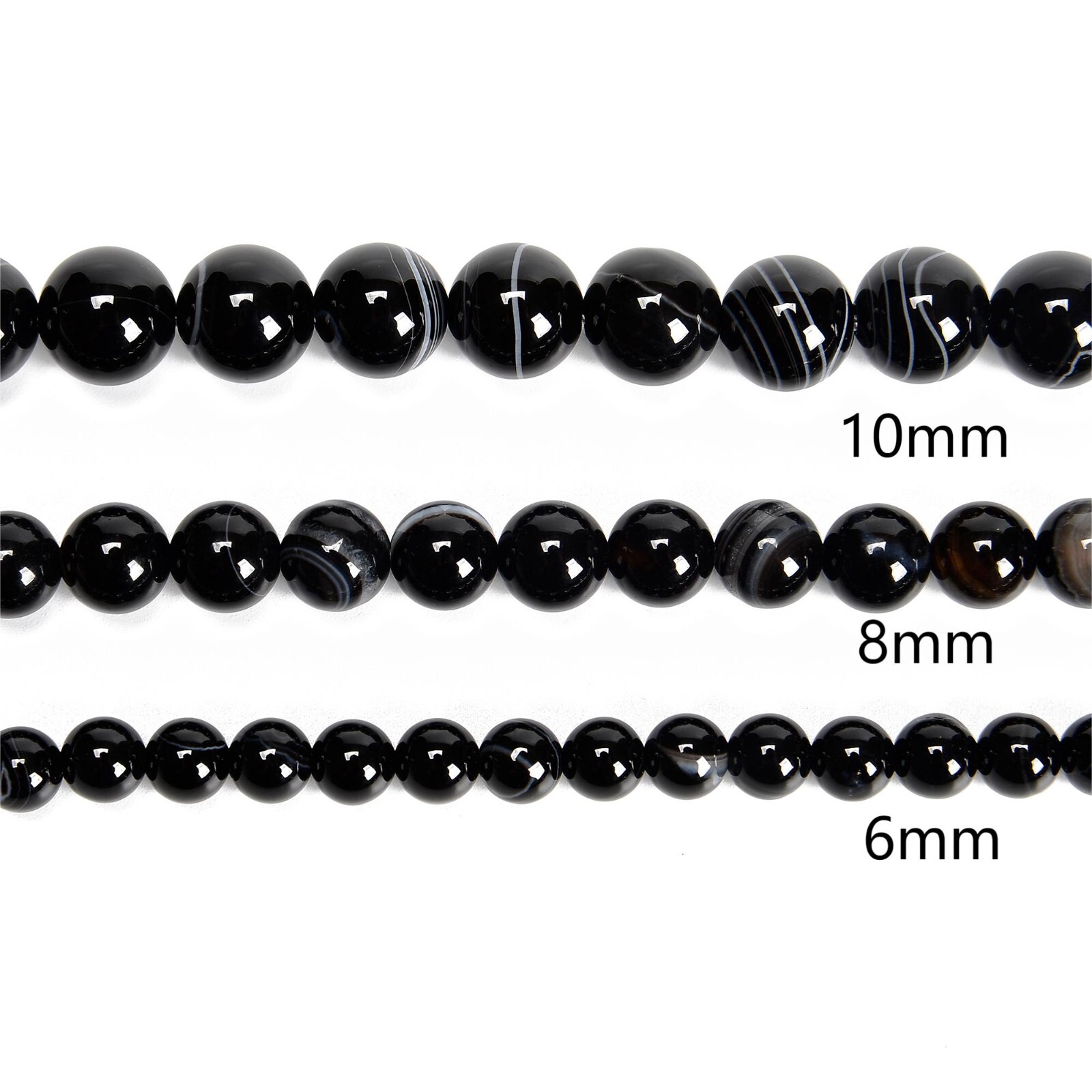 Black Stripe Agate Smooth Round Beads 6mm 8mm 10mm 12mm 14mm Approx 15.5″ Strand