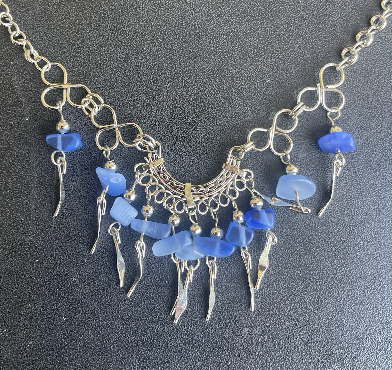 Peruvian Blue Cascajo Chip Nugget Long Necklace Bracelet Earrings Set Peru Boho