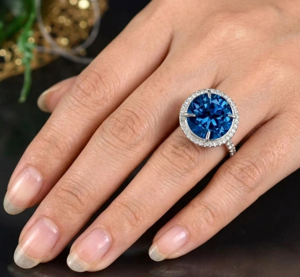 20.00 CT Certified Atlas Blue Diamond Ring, Tariffs FREE & Matching Studs .