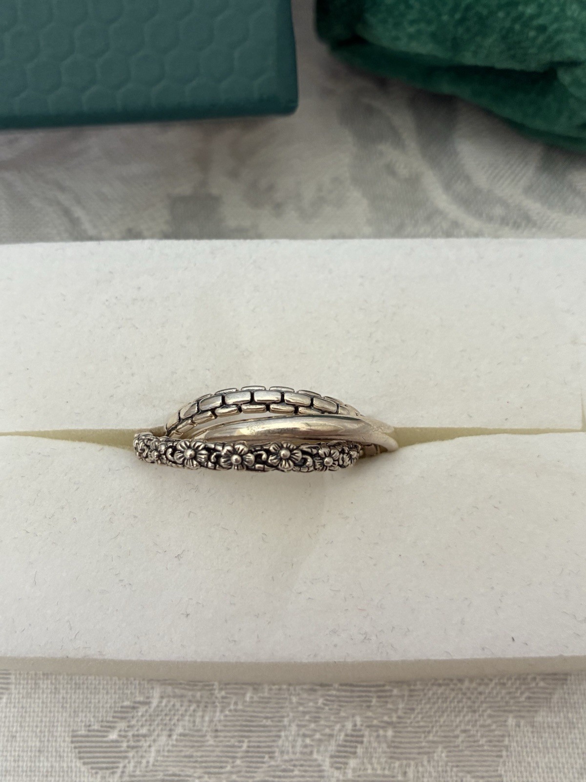 Jai By John Hardy Sterling Silver Triple Rolling Ring Floral Sz 9 New NIB