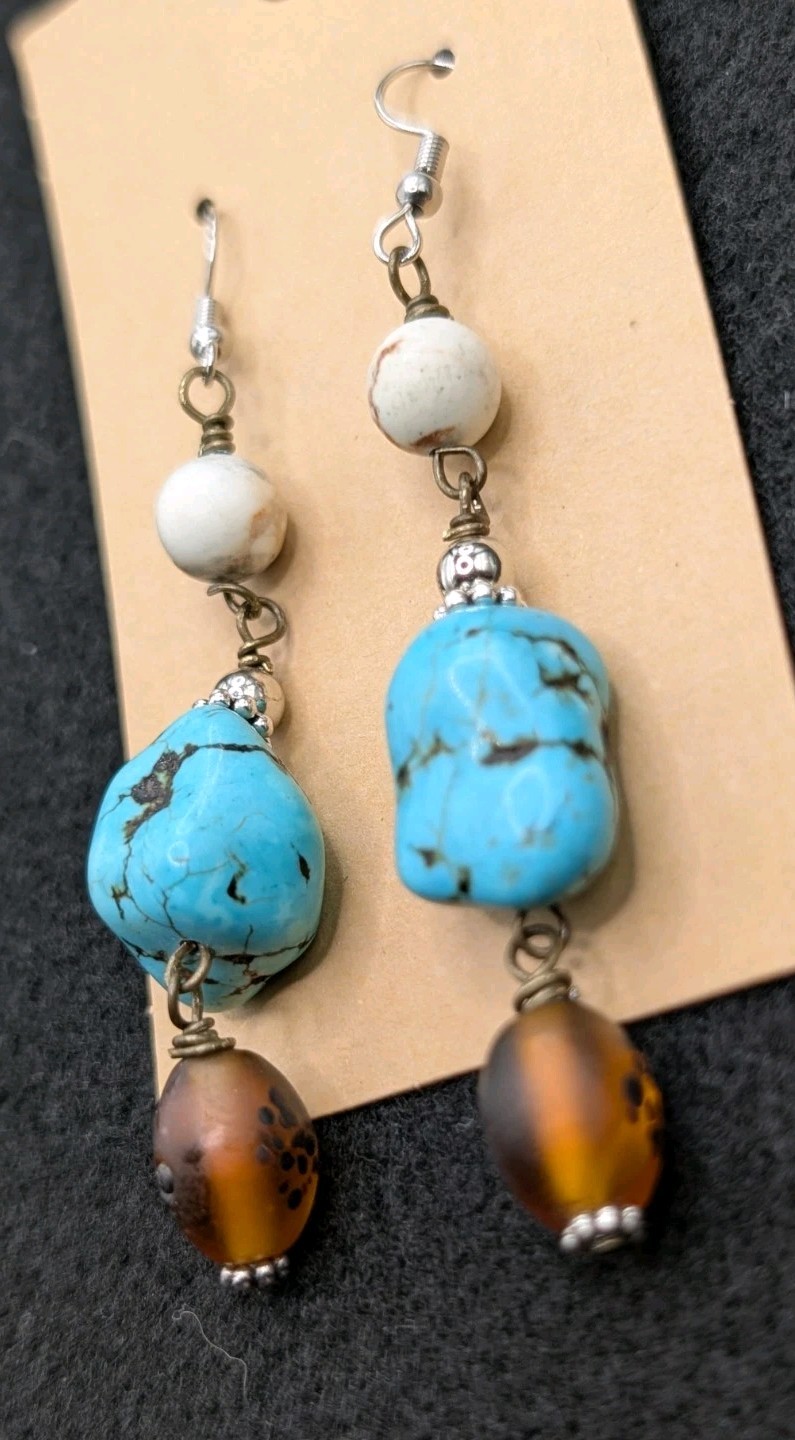 Women’s Artisan Stylish Boho Mixed Beaded Drop Dangly Hook Earrings 💙🤍🤎