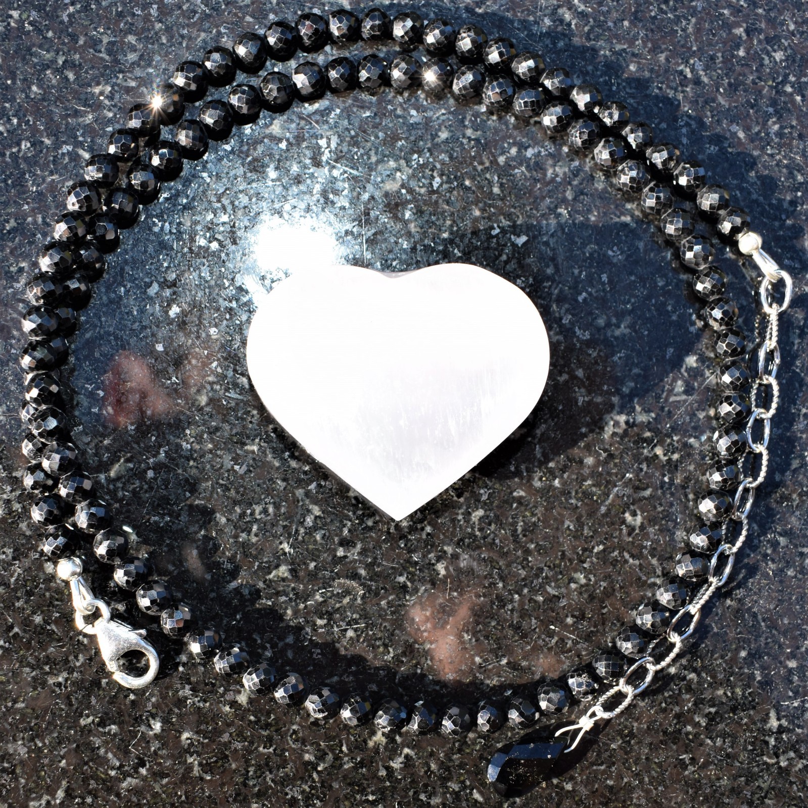 AAA-Gem Grade Black Tourmaline Necklace Adjustable 17″ – 19.5″ 925 Silver 4.3mm
