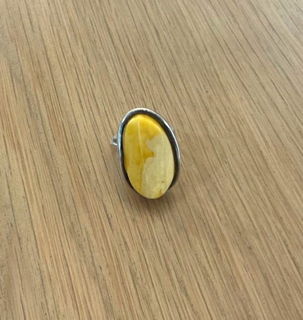 Vintage Baltic Butterscotch Amber Ring 925 Sterling Silver Egg Yolk Oval Size 7