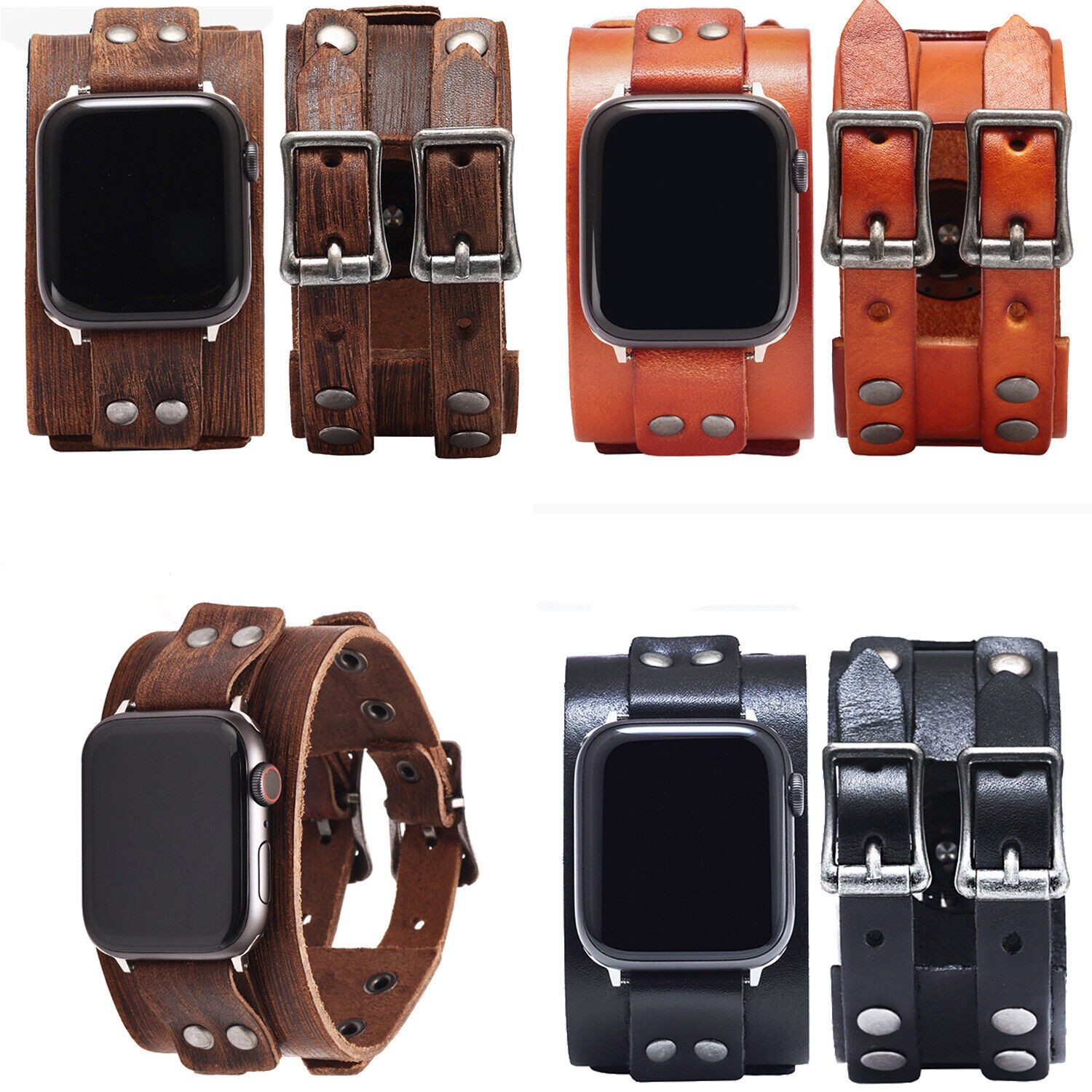 Leather Wide Cuff Band For Apple Watch Series 8 7 6 5 4 3 SE iWatch Strap 38-49m