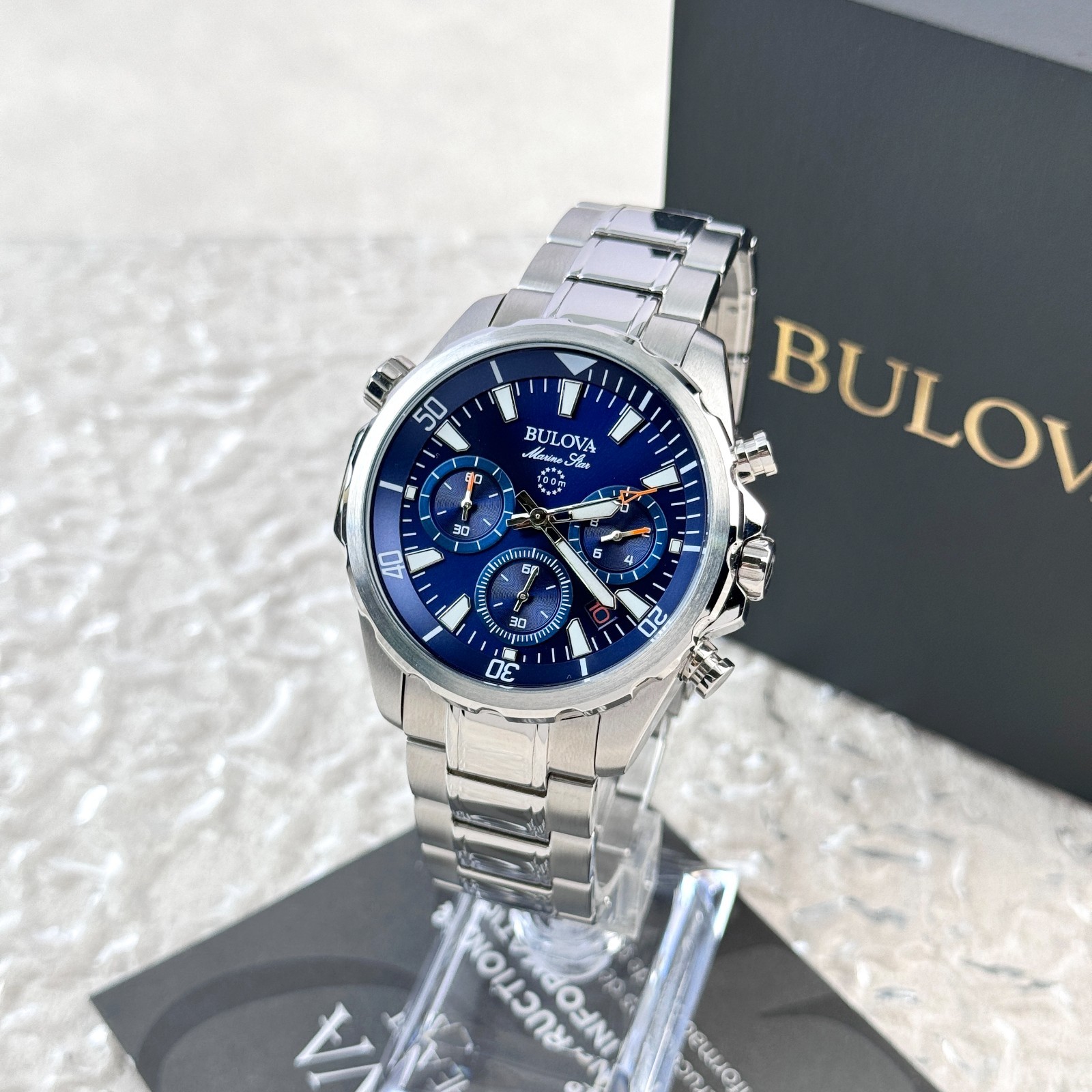 Bulova Marine Star Blue Dial Stainless Steel Chronograph Men’s Watch 96B256