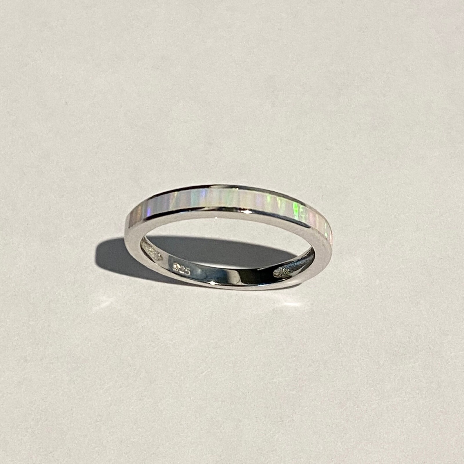 Sterling Silver White Lab Opal Band Ring, October Birthstone Rings, Wedding Band