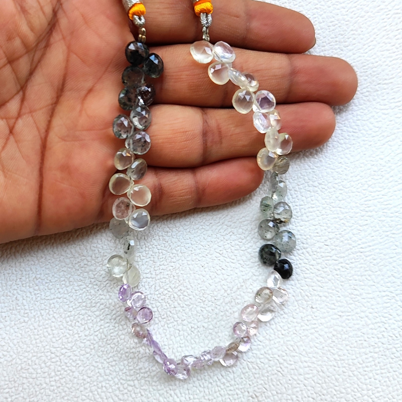 Brazil Super Seven & Rutile Quartz Gems 5-7mm Faceted Briolette Beads 9″ Strand
