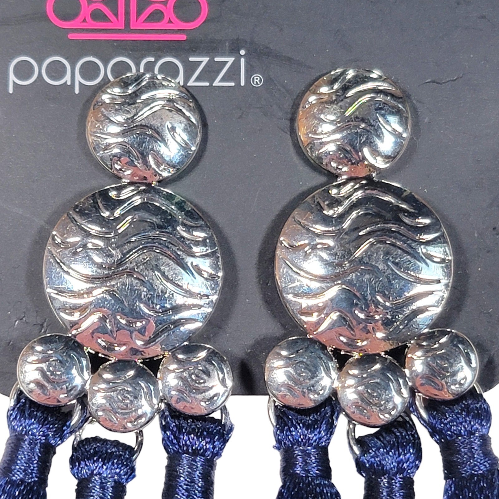 Paparazzi Taj Mahal Tourist Earrings Navy Blue Silver Tone Statement Boho Tribal