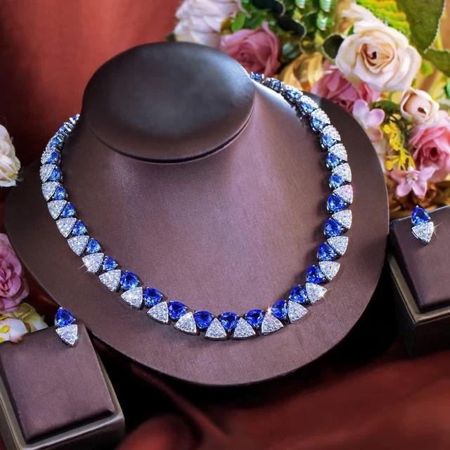 27 Ctw Trillion Lab-Created Sapphire Only Necklace 14K White Gold Plated Silver