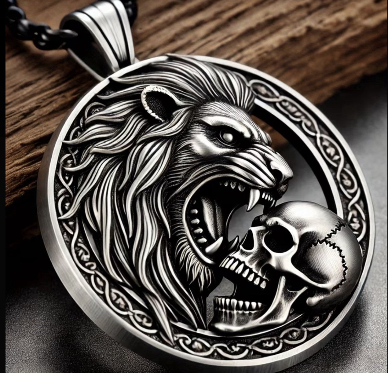 Men’s necklace with 316L stainless steel pendant, lion, skeleton, chain…60cm
