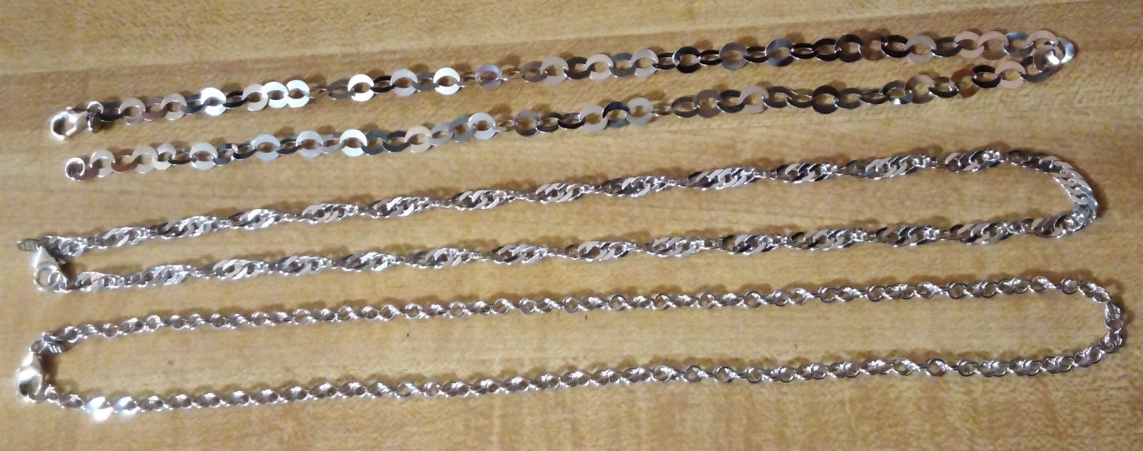3 BRONZE MILOR Chain Necklace LOT 20″ ITALY SHINY Silver Signd Diff link Jewelry