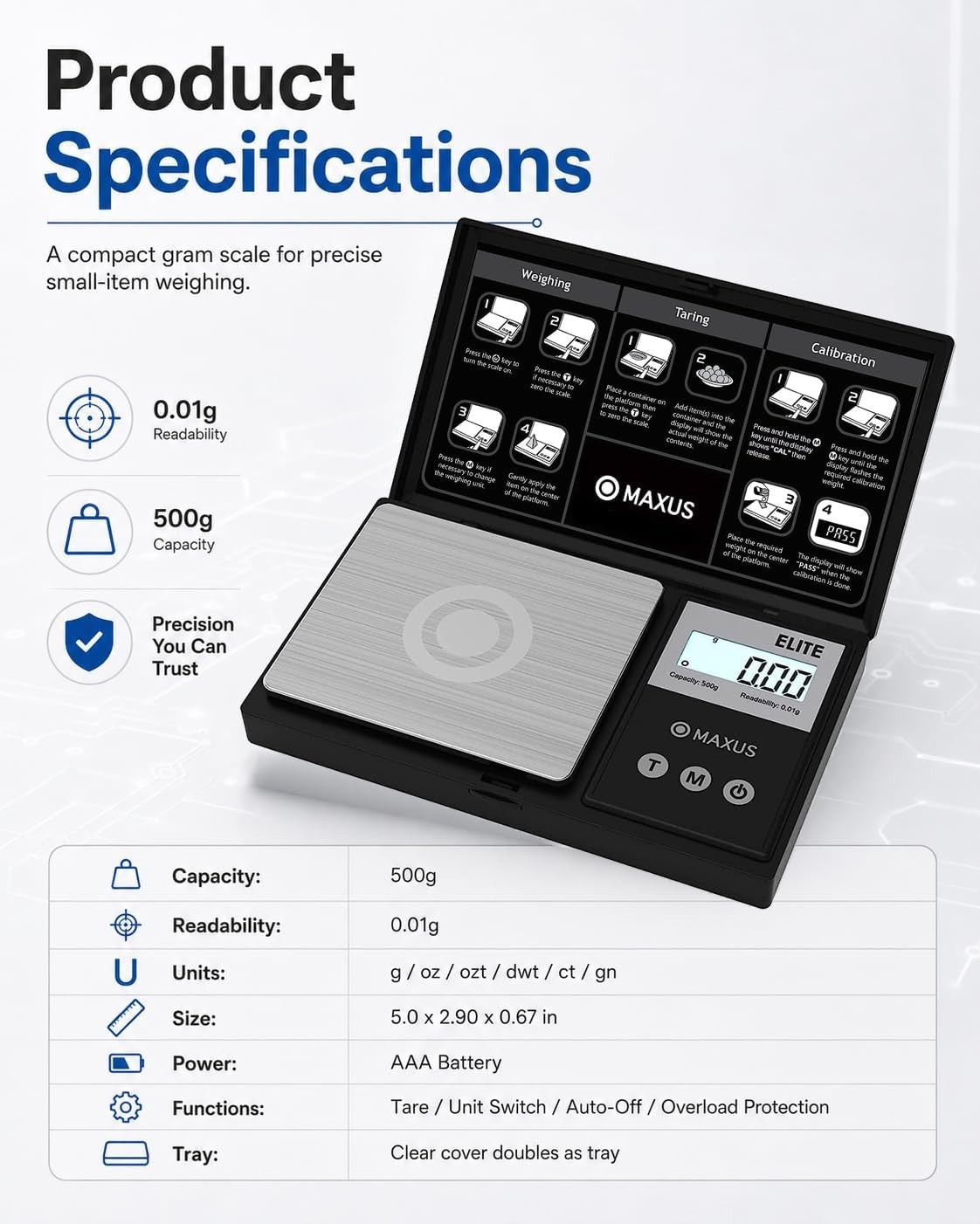 500g x 0.01g Digital Pocket Scale | Compact, Accurate Weighing for Jewels & Food