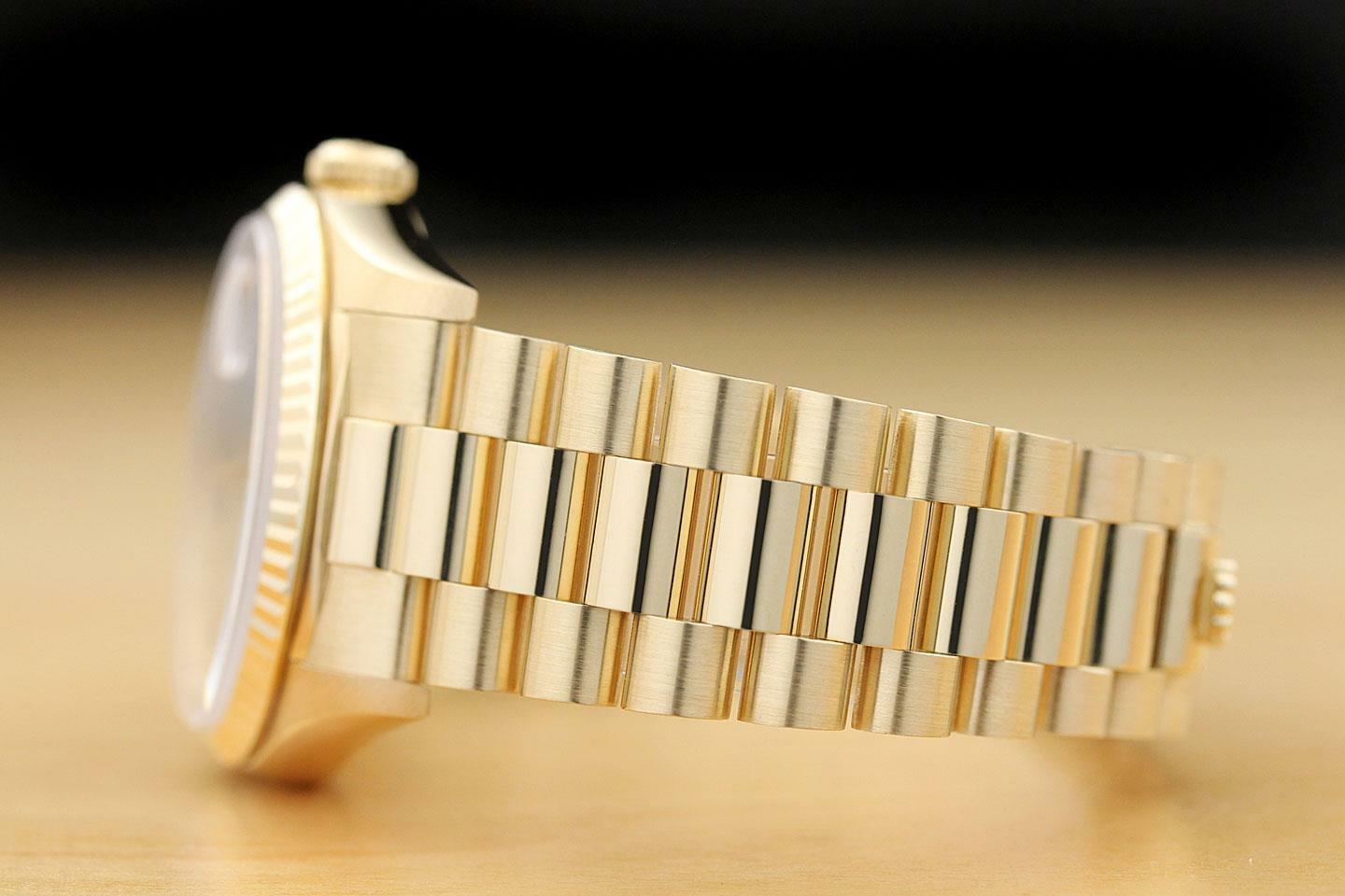 ROLEX MENS PRESIDENT DAY-DATE BLUE DIAL 18K YELLOW GOLD DOUBLE QUICKSET WATCH
