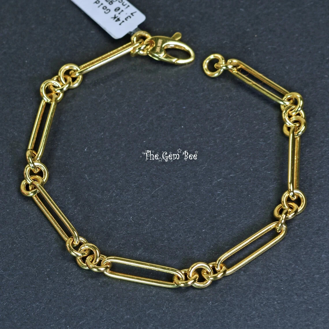 14K YELLOW GOLD Italian Paperclip Chain Bracelet 7.2 inch Length Lobster Clasp