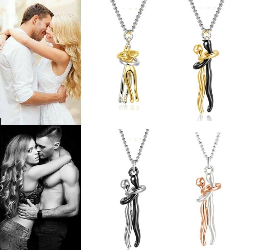 Couple Hugging Pendant Necklace Lovers Together Forever Metal Plating Love Style