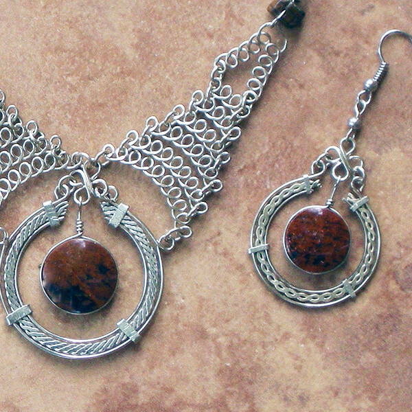 Peruvian Hand-Crafted Necklace & Earring Set-Natural Gemstone-Mahogany Obsidian