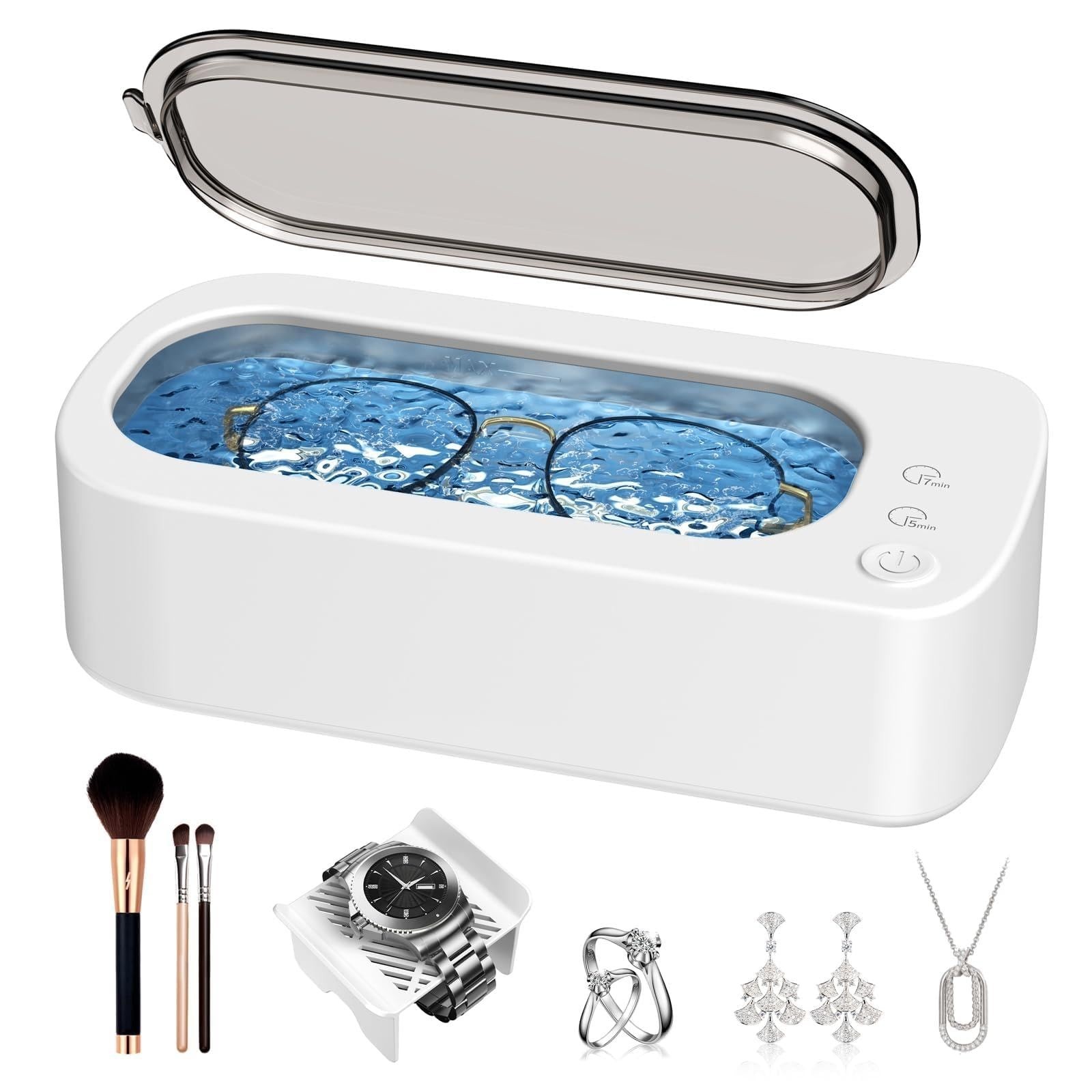 Ultrasonic Jewelry Cleaner 48KHz – Dual Mode 350ML Stainless Steel Tank for Ring