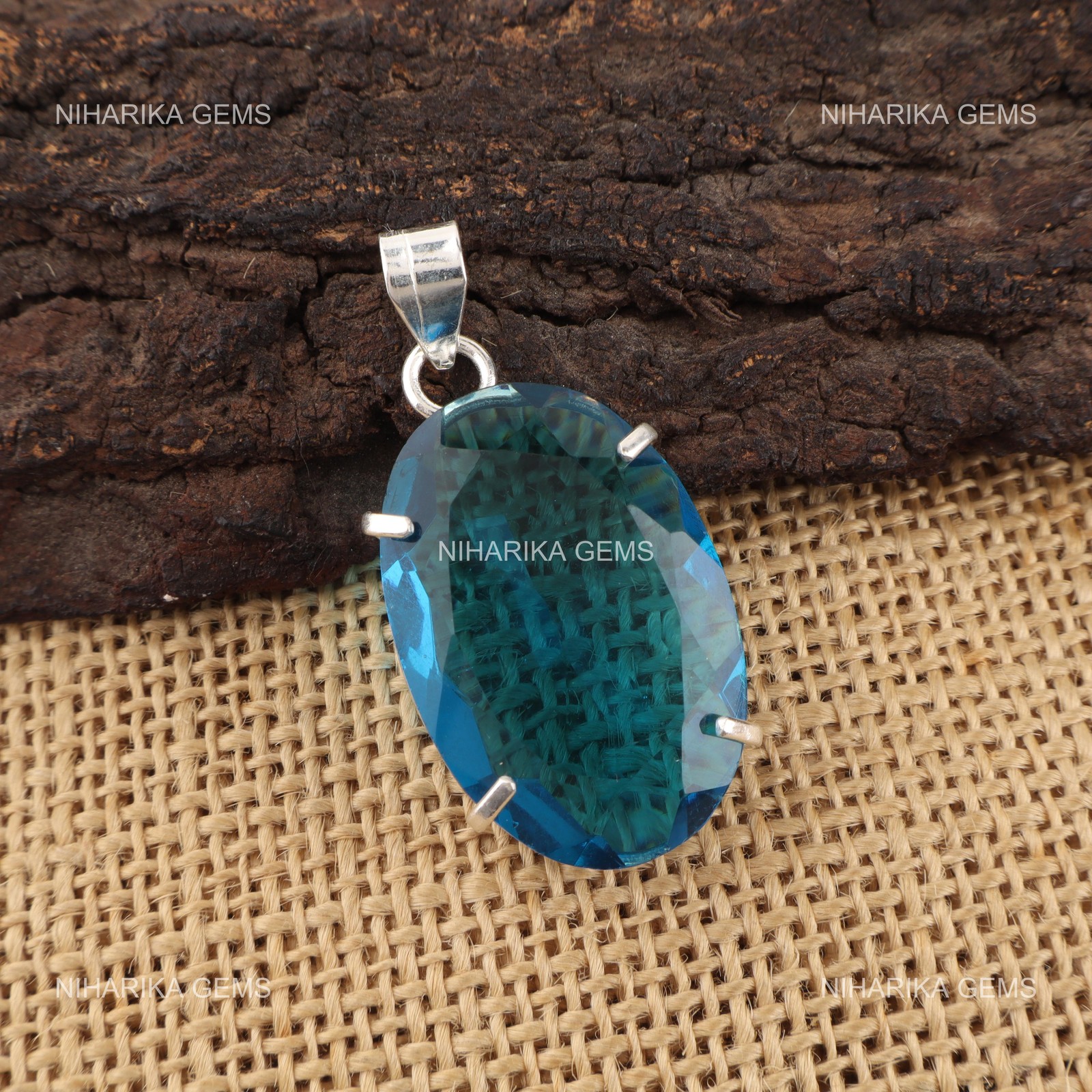 Sterling Silver Oval Apatite Stone Throat Chakra Handcrafted New Pendant Jewelry