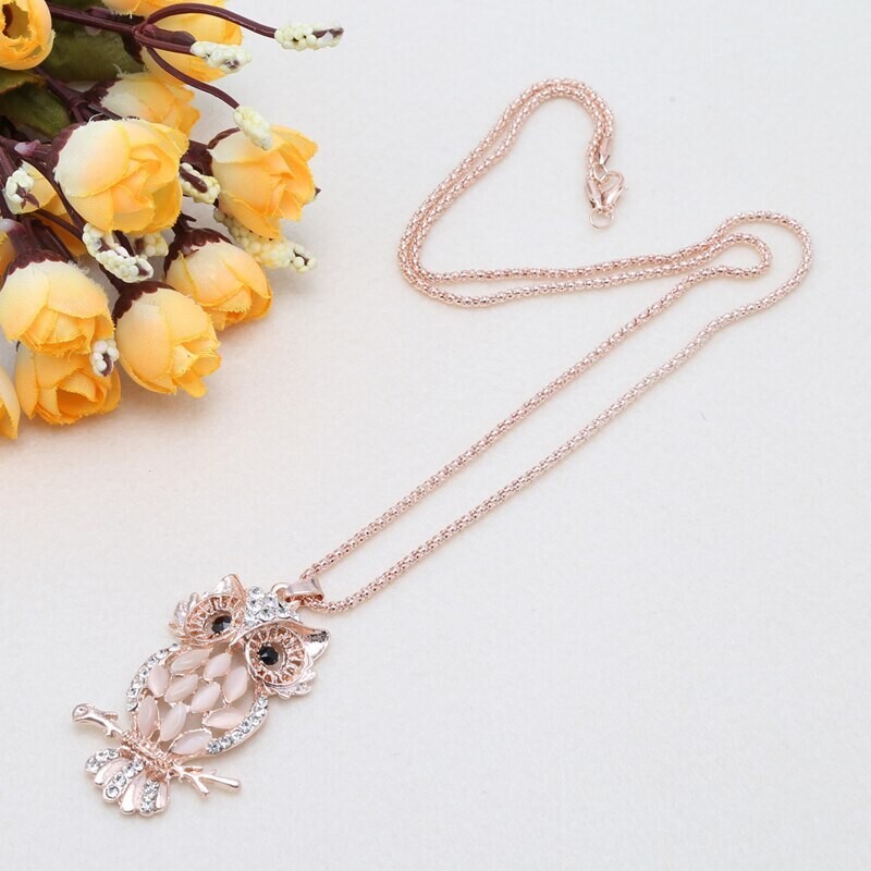 Owl Pendant w/Necklace Opal Lab Created/Plated Fashion Jewelry 28″ SELECT COLOR