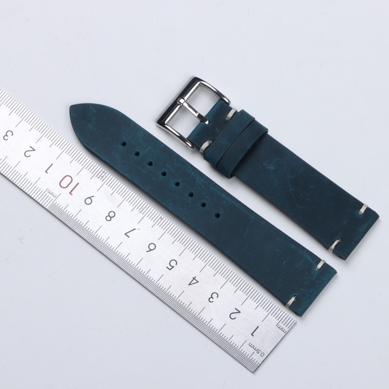 Retro Crazy Horse Genuine Leather Watch Straps Mens Solid Buckle Band 18/20/22mm