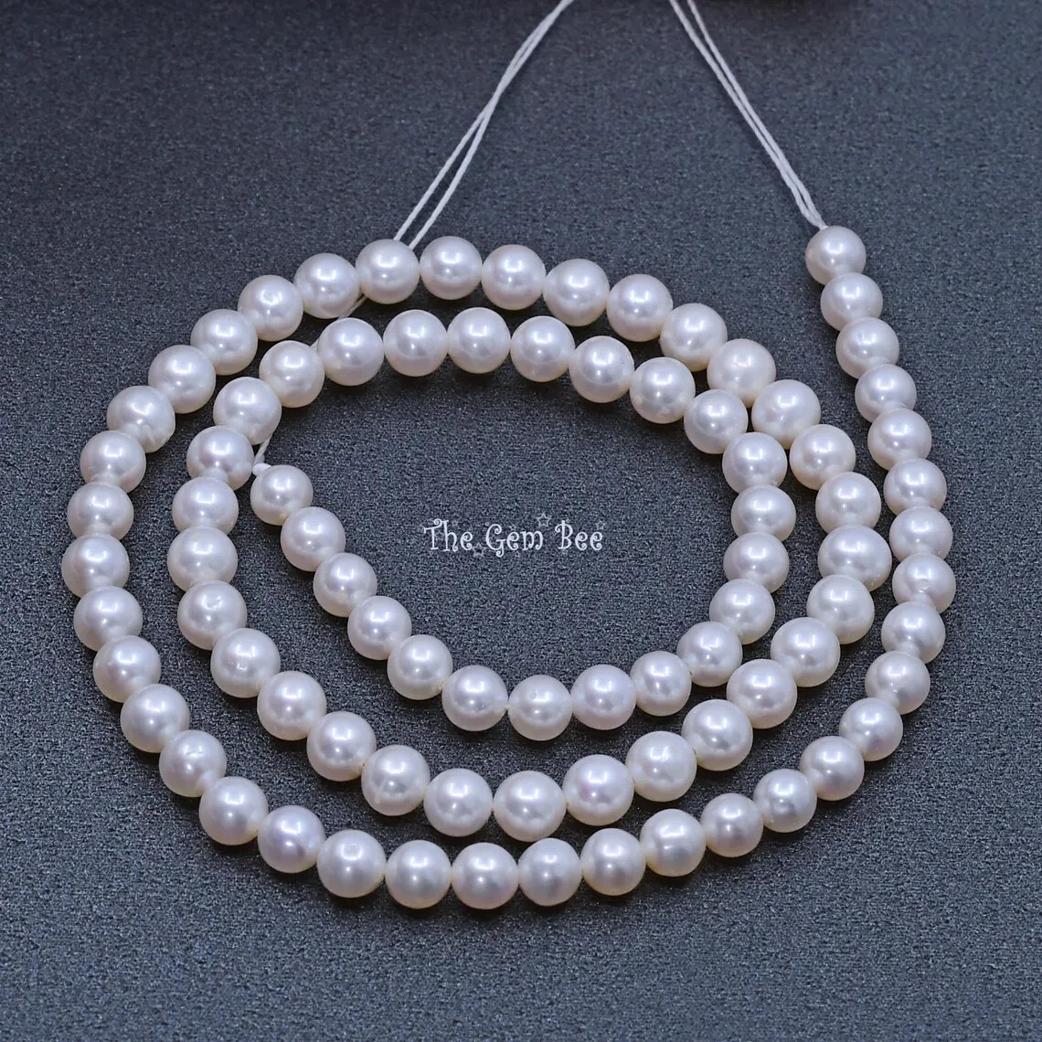 5mm Glowing Iridescent FW Cultured Near Round Cream White Pearl Bead 15.2″ (84)