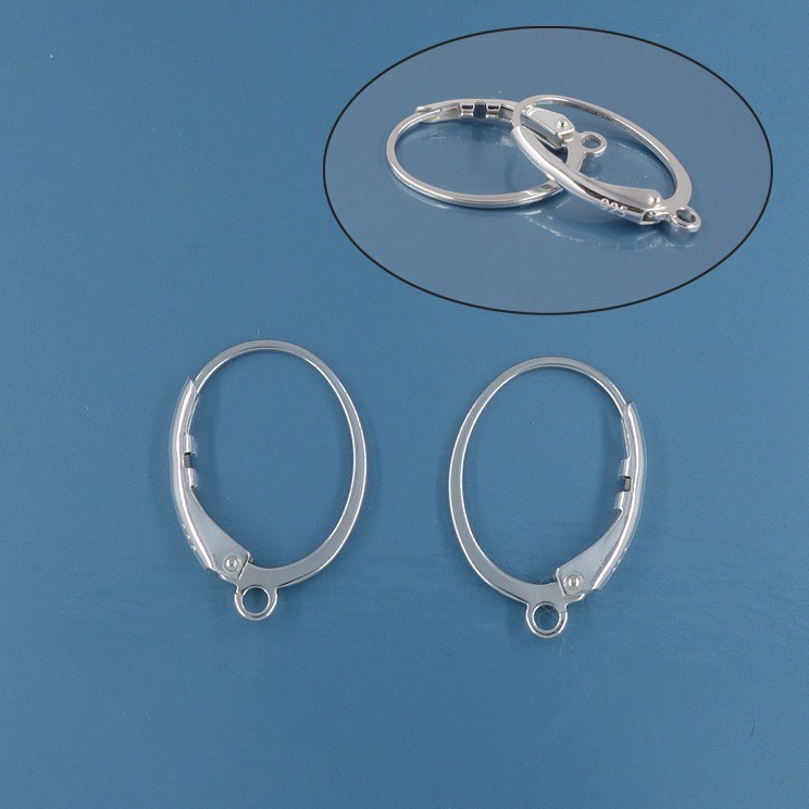 2 Sterling Silver Oval Leverback Ear Wire Earrings, Open Loop 11.6×16.8mm #33593