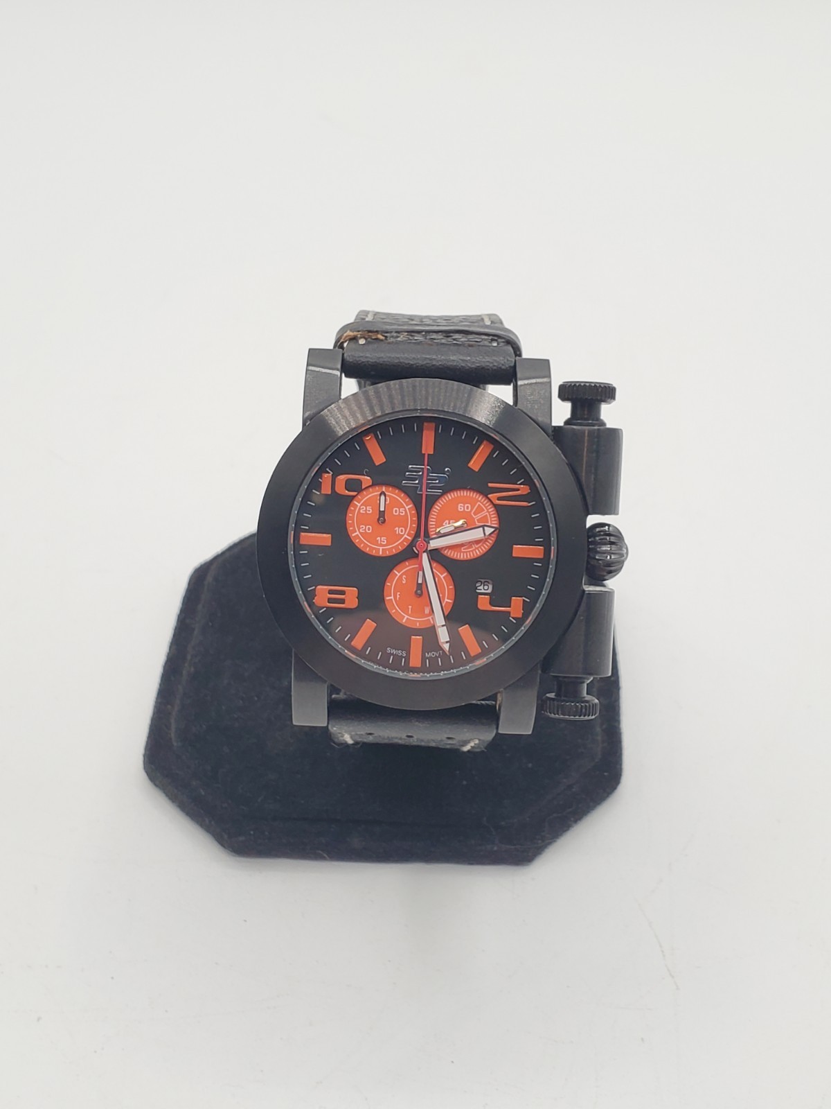 32 Degrees Black Orange Dial Stainless Steel Mens Watch