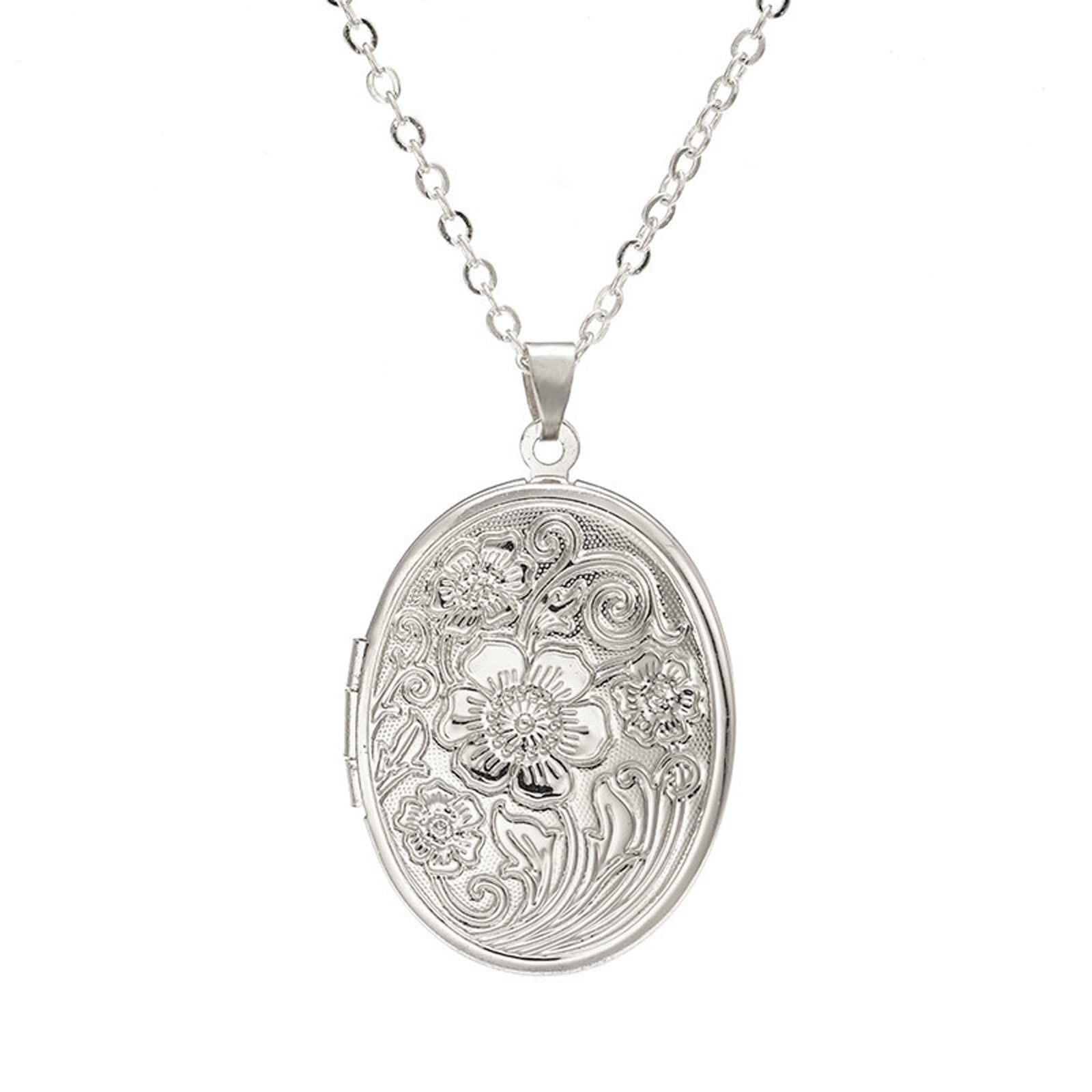 Vintage Engraved Flower Empaistic Photo Locket Hold 2.3 cm x 3 cm, silver