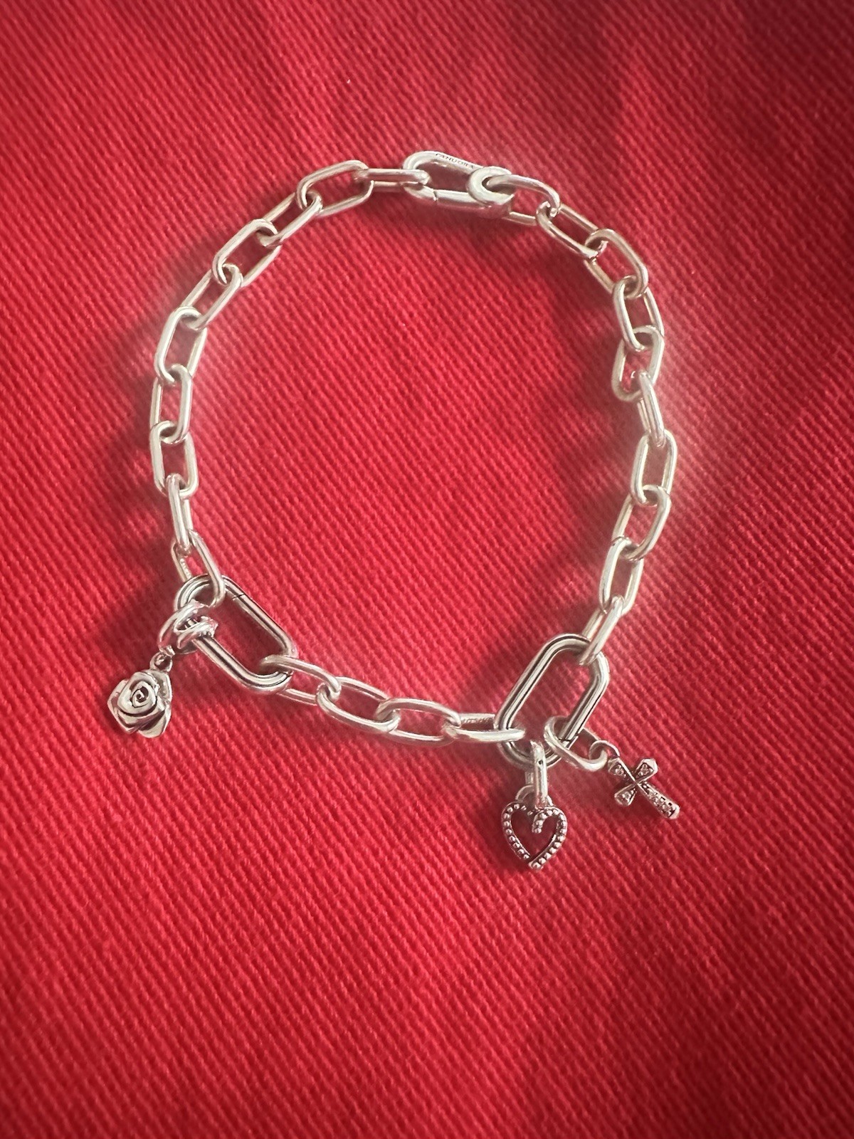 Authentic Pandora ME Small Link Chain Bracelet. Rose, Heart, Cross Mini Charms.