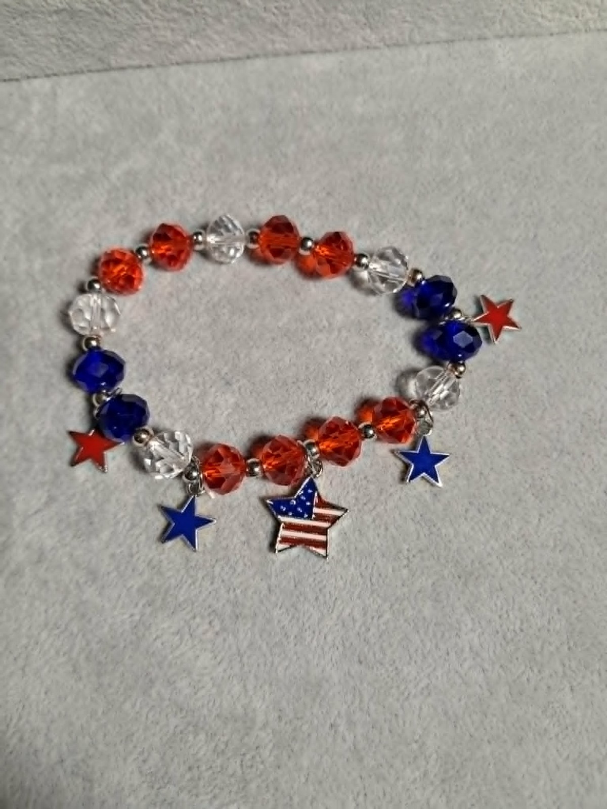 Superstar Accessories Patriotic Beaded Bracelet Red White Blue Stars USA Flag