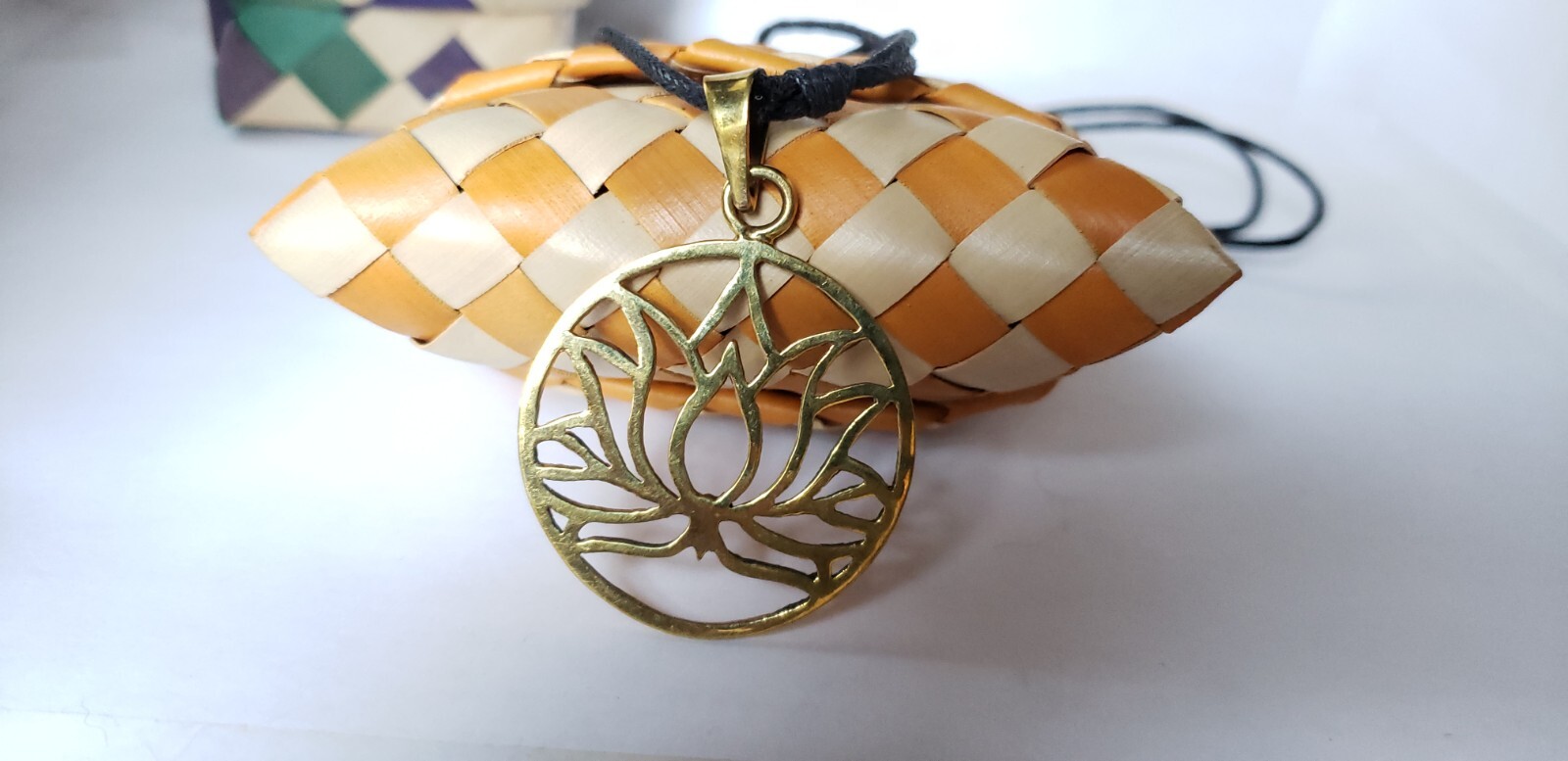 Handmade Southeast Asia Cambodia Ethnic Lotus Flower pendant necklace jewelry