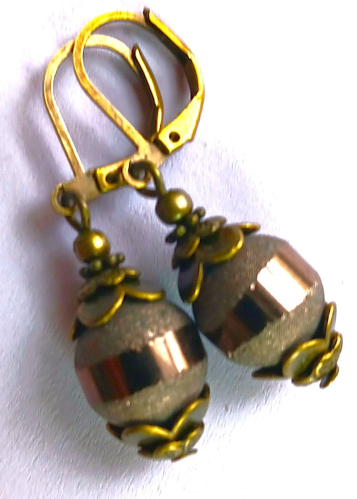 CHOCOLATE frosted CRYSTAL earring Bronze LEVERBACK handcrafted #XSP-b