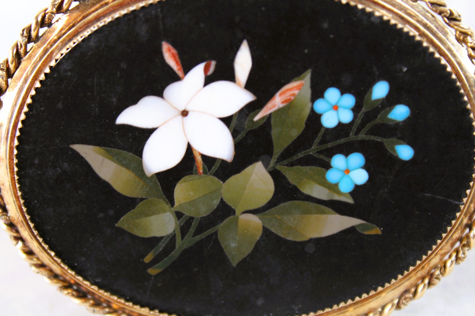 Antique 14K Large Gold Pietra Dura Flower Inlay Bouquet Brooch Pin Italy *READ*