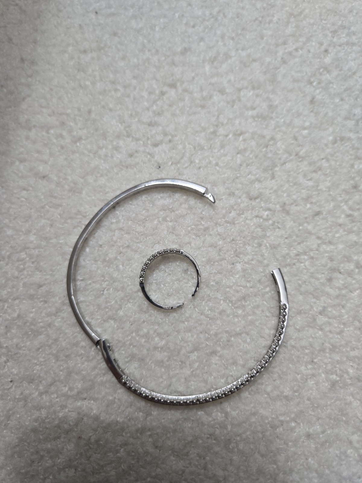 Silver Tone Pavé Round Clear Crystal Bangle Bracelet, Matching Ring Set