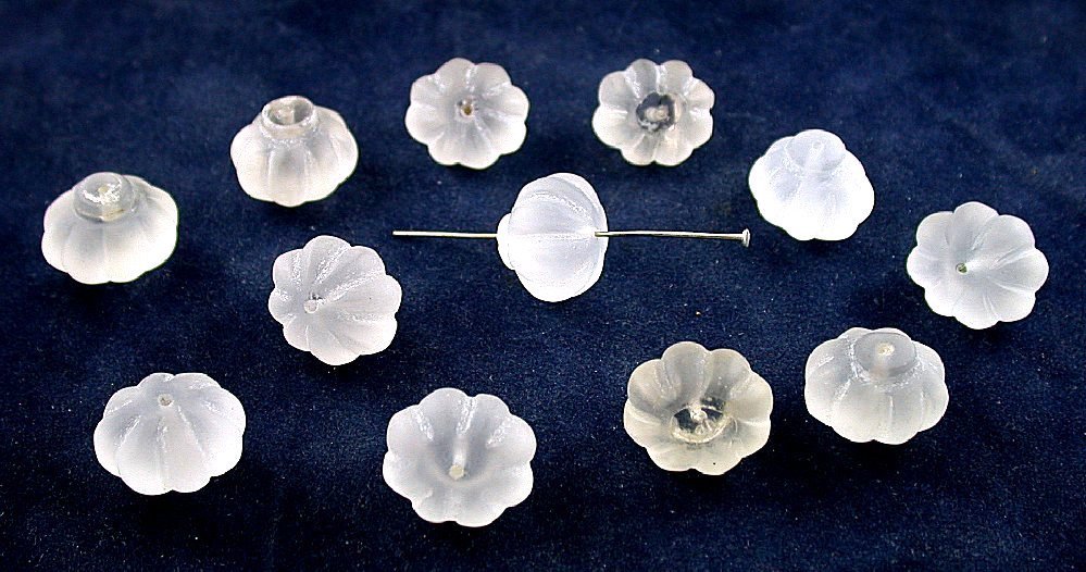 THREE Pumpkin Shaped 3/5 to 7/10 Inch x 1/2 Inch Frosted Crystal Quartz Bead