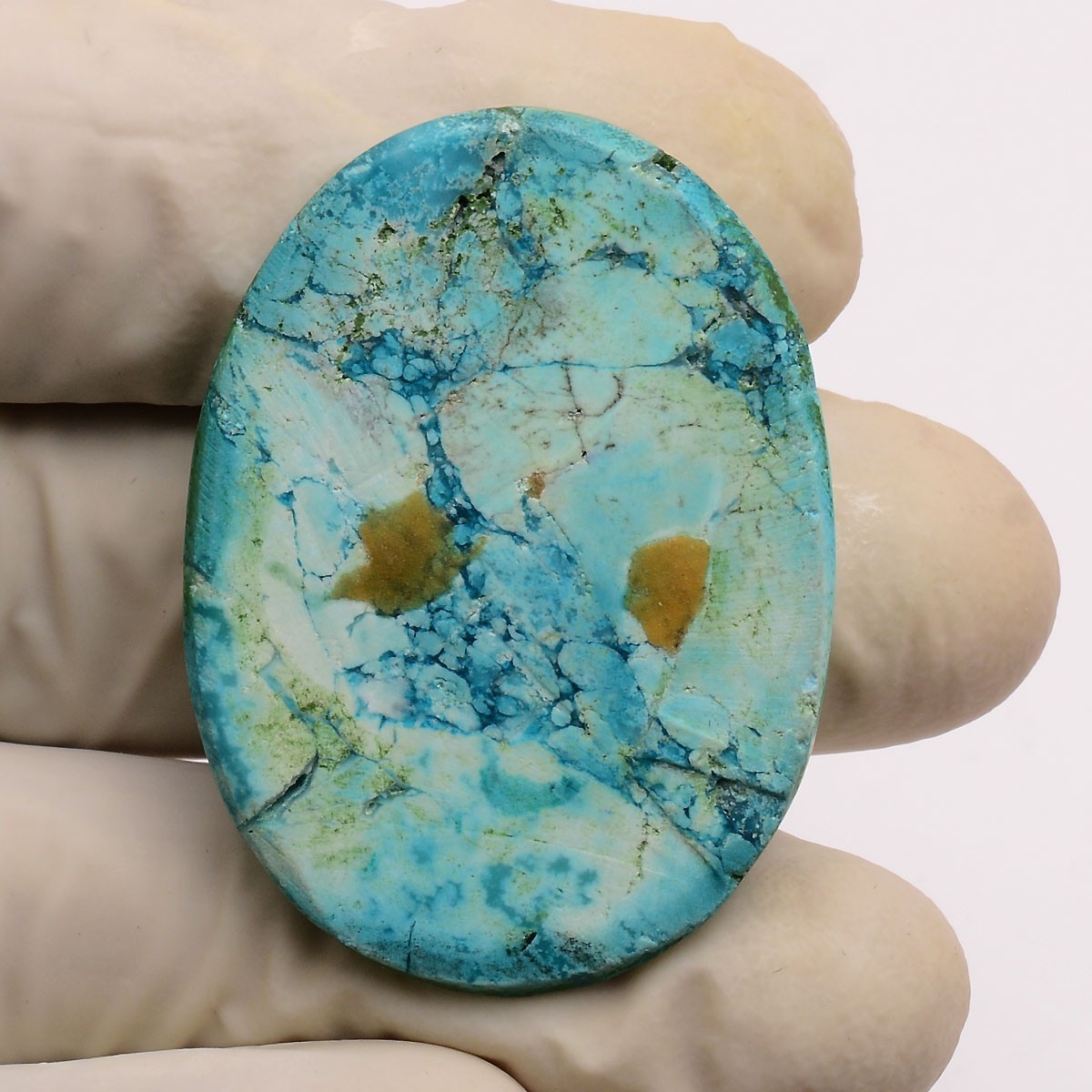 92.00 Cts Natural Tibbet Turquoise 42mmx31mm Oval Cabochon Huge Loose Gemstone