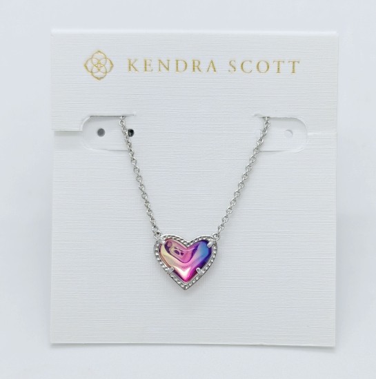 New Kendra Scott Ari Heart Silver Necklace in Watercolor