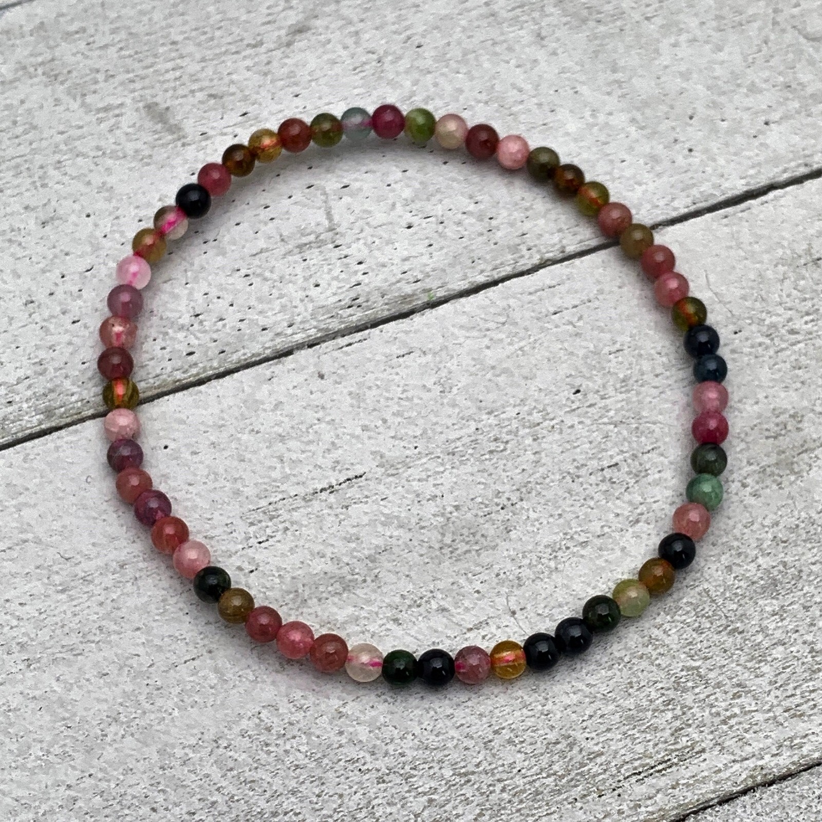 Natural Tourmaline Stone Beaded Bracelet 4mm Healing Gemstone Stretch Bracelet