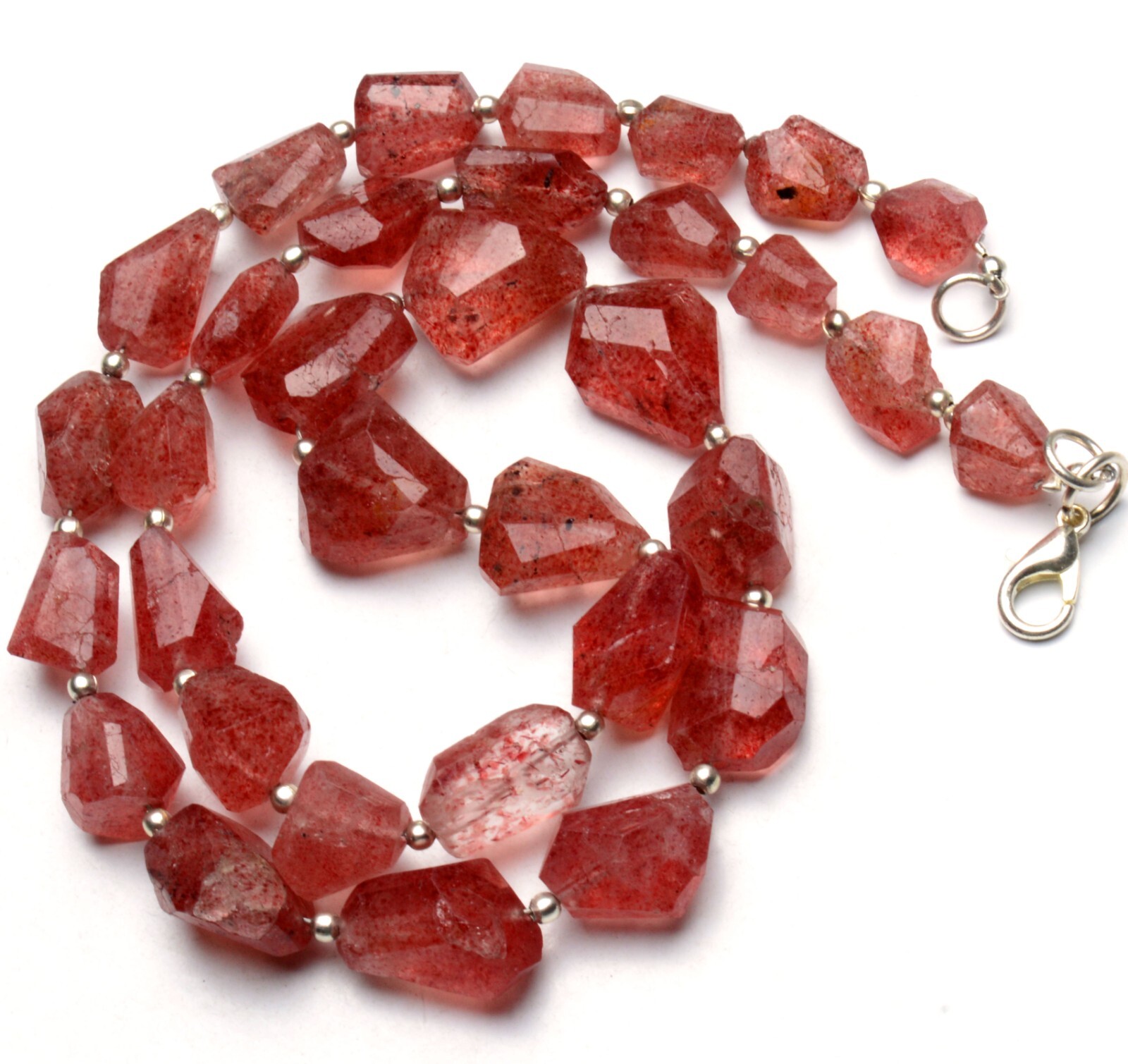 Natural Gem Strawberry Quartz 9 to 15 mm Nugget Beads Necklace 19″