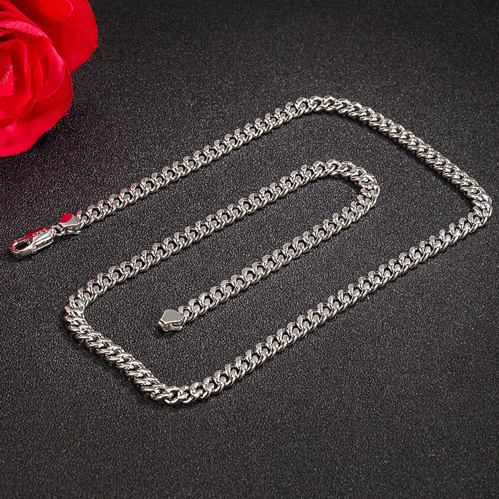 Solid 925 Sterling Silver Men’s Curb Chain Cuban Link Chain Necklace 5mm 18″-30″