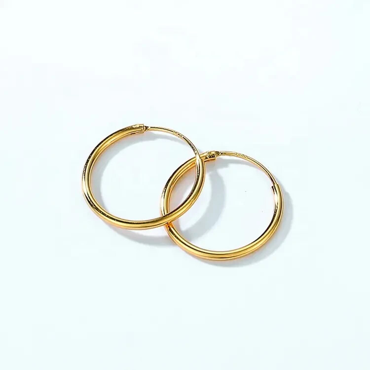 9CT GOLD SLEEPER HOOP EARRINGS – 20mm DIAMETER – PAIR –