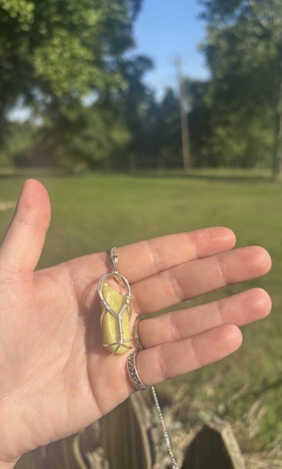 wire wrapped crystal pendant with 16 inch silver plated chain