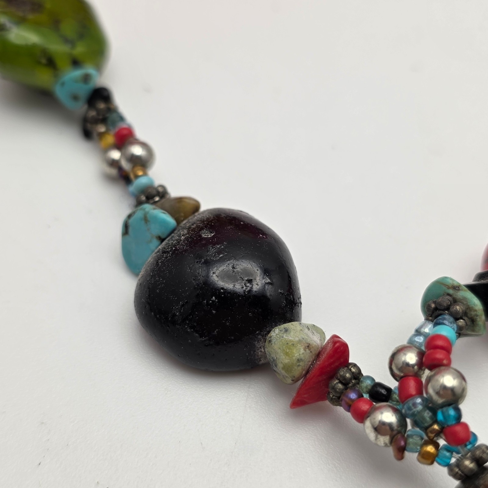 Southwestern Cross Pendant Necklace Multicolor Stone Ceramic Glass Beads 20 in