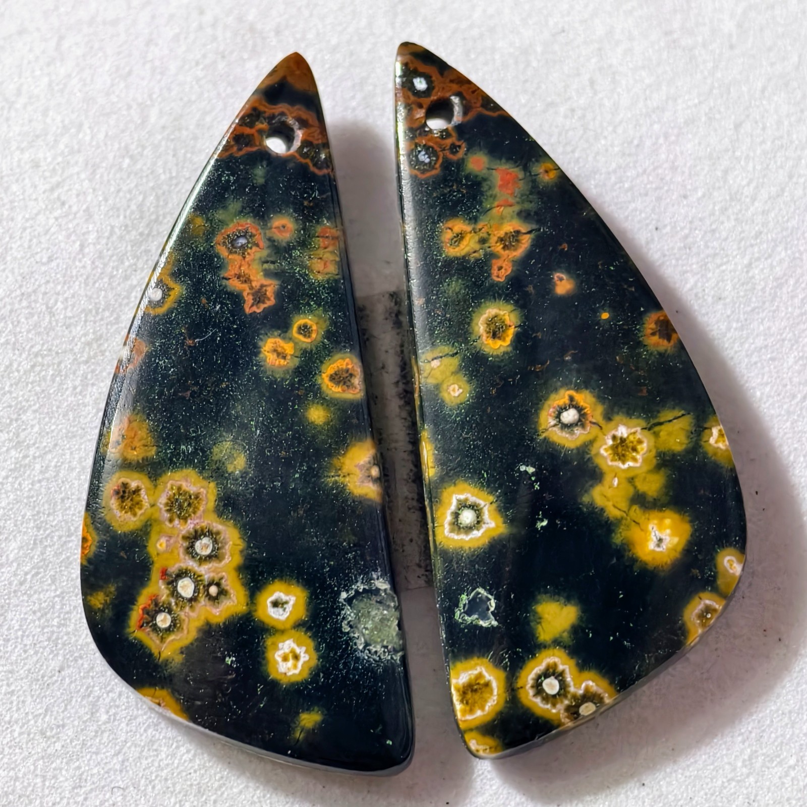 25 Cts Natural Ocean Jasper Drilled Match Pair Cabochon Gemstone 30.6 X 13.3 MM