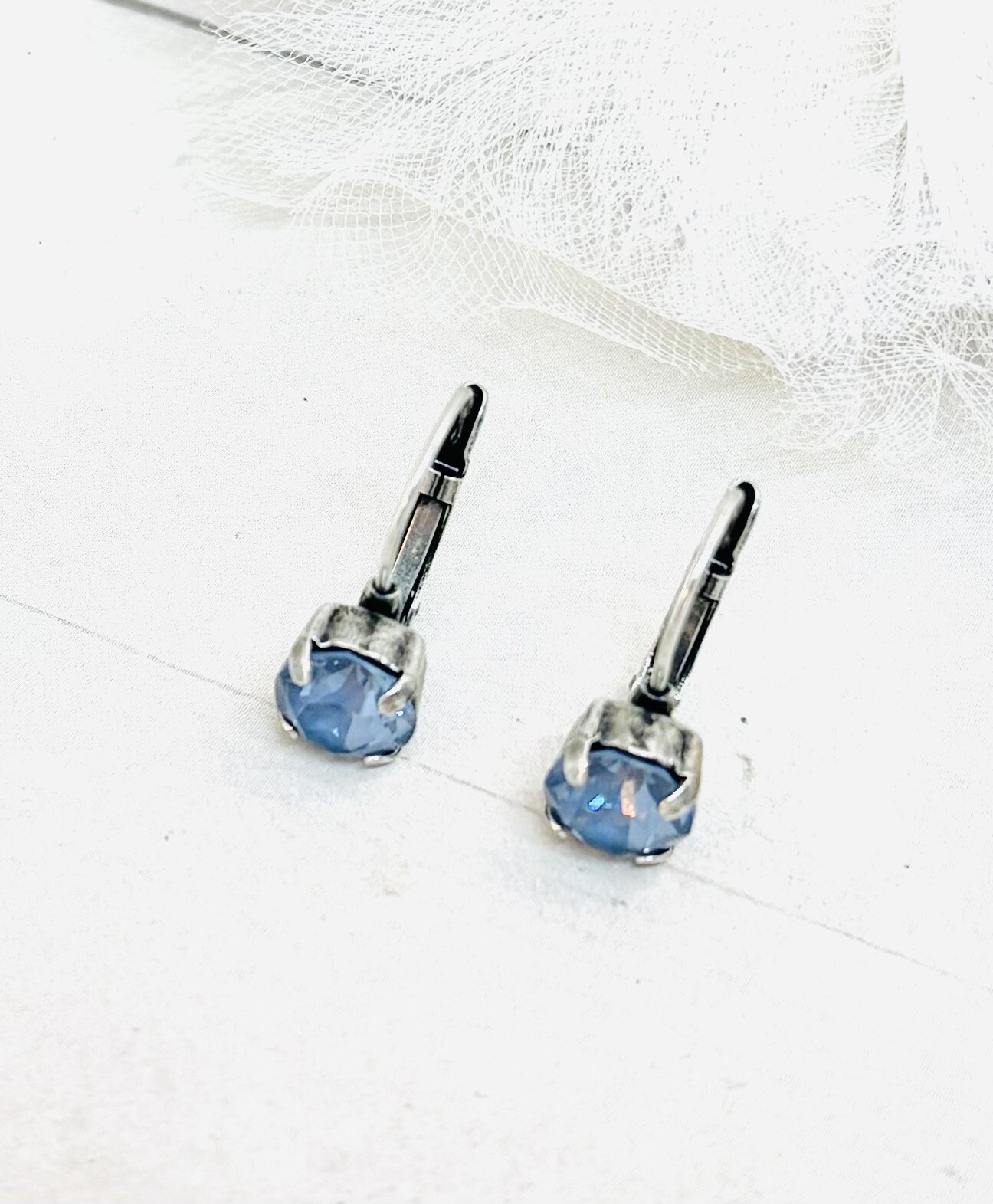 Denim Blue Ignite Crystal Cup Chain Earrings, Blue Crystal Cup Chain Earrings