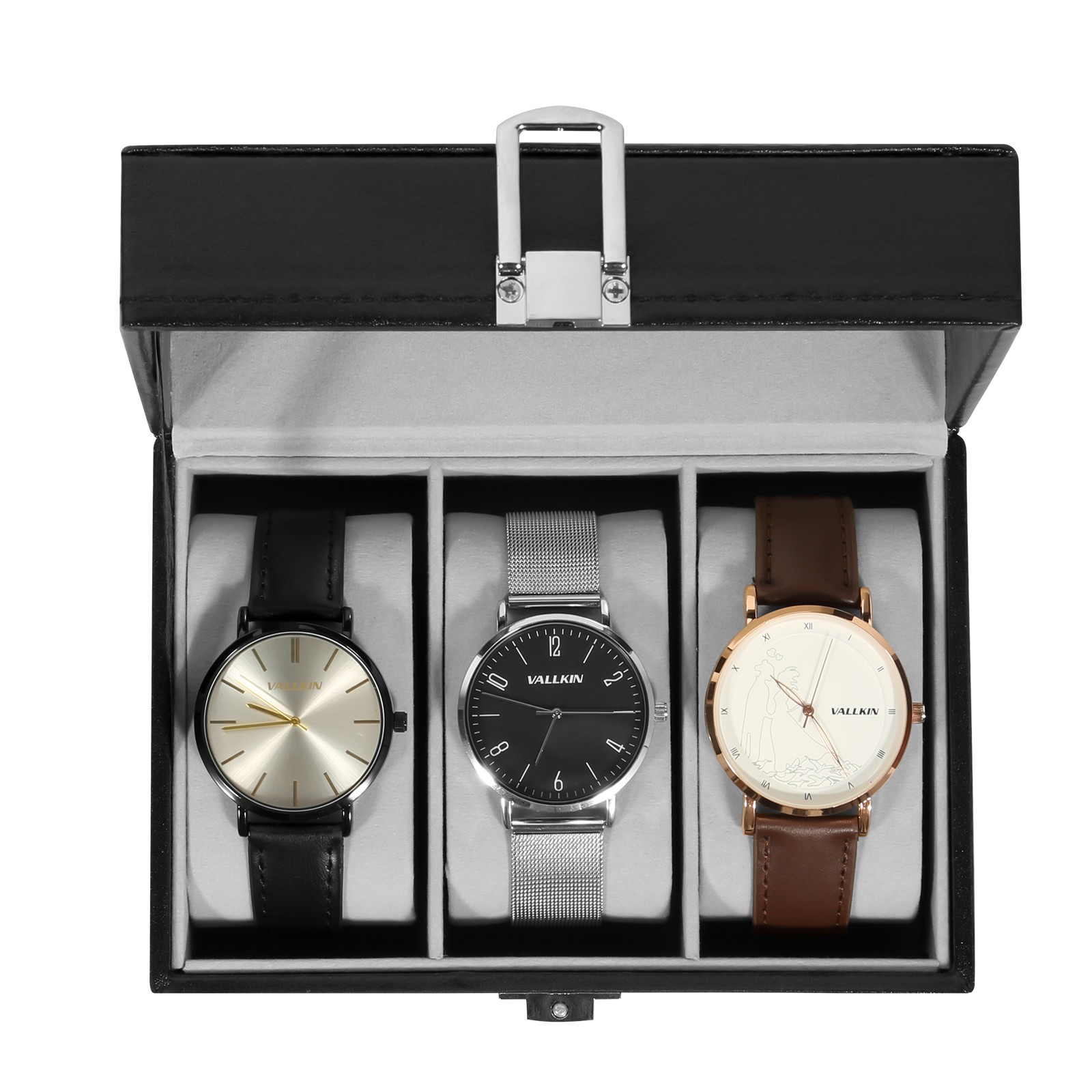 3 Slot PU Leather Watch Box Organizer Display Case Soft Pillow Travel Gift Men