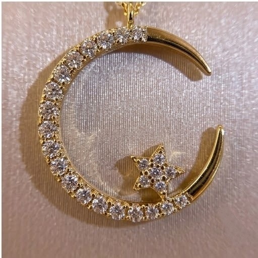 2 Pack Crescent Moon Necklace Gold Tone Crystal Pendant Chain Fashion Jewelry